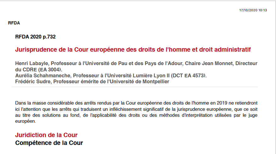 Jurisprudence de la Cour européenne des droits de l'homme et droit administrat