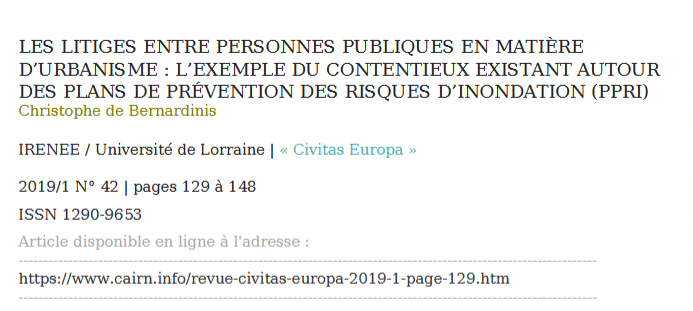 LES LITIGES ENTRE PERSONNES PUBLIQUES EN MATIÈRE D’URBANISME : L’EXEMPLE DU CONTENTIEUX EXISTANT AUTOUR DES PLANS DE PRÉVENTION DES RISQUES D’INONDATION (PPRI)