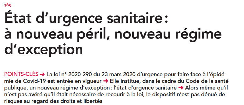 État d’urgence sanitaire : à nouveau péril, nouveau régime d’exception