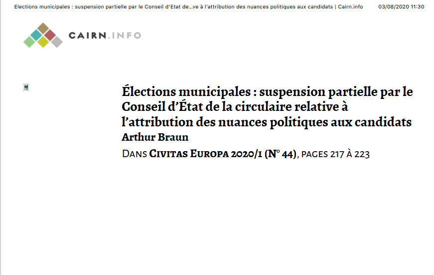 Elections municipales : suspension partielle par le Conseil d’État de la circulaire relative à l’attribution des nuances politiques aux candidats