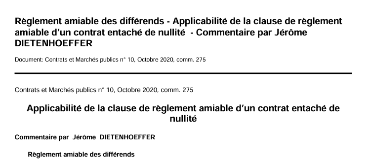 Règlement amiable des différends - Applicabilité de la clause de règlement  amiable d’un contrat entaché de nullité