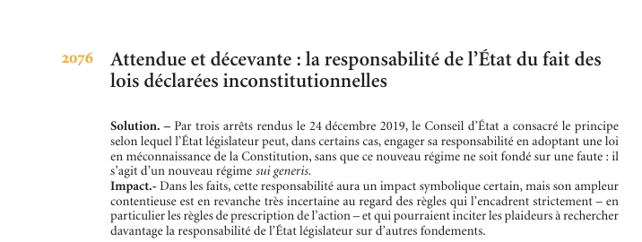Attendue et décevante : la responsabilité de l’État du fait des lois déclarées inconstitutionnelles