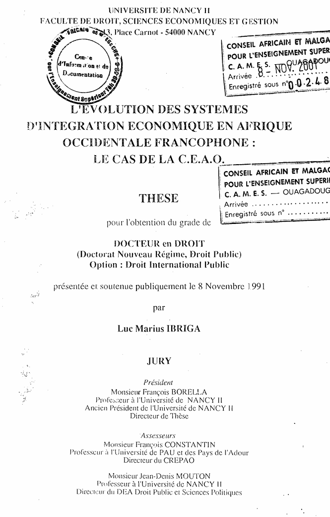 L’évolution des systèmes d’intégration économique en Afrique occidentale francophone : Le cas de la C.E.A.O.