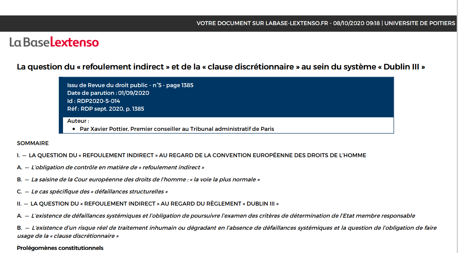 La question du « refoulement indirect » et de la « clause discrétionnaire » au sein du système « Dublin III »