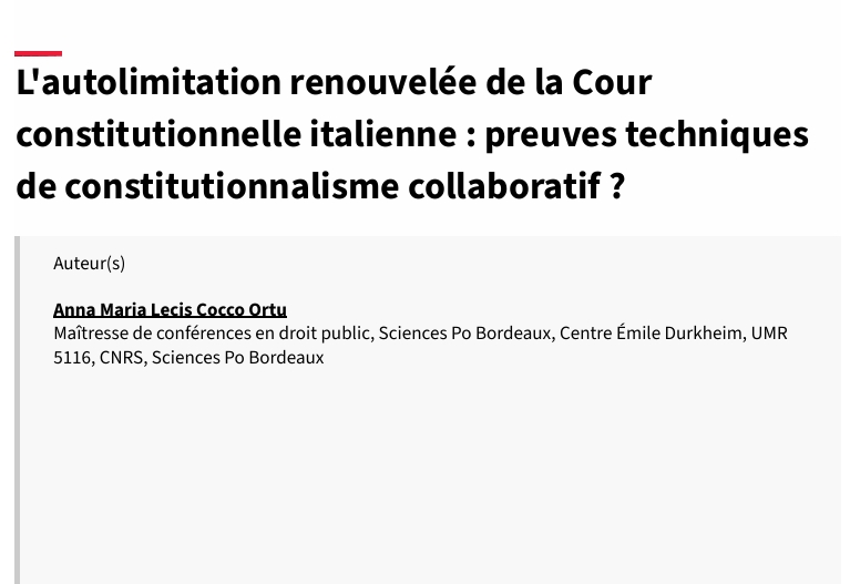 L'autolimitation renouvelée de la Cour constitutionnelle italienne : preuves techniques de constitutionnalisme collaboratif ?