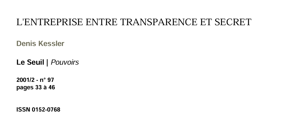 L'ENTREPRISE ENTRE TRANSPARENCE ET SECRET