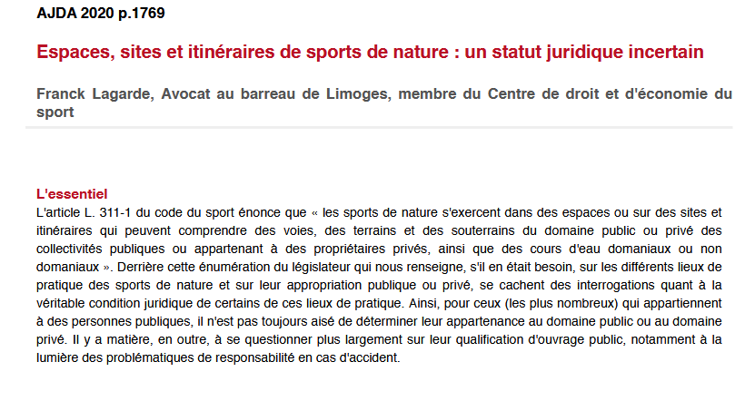Espaces, sites et itinéraires de sports de nature : un statut juridique incertain