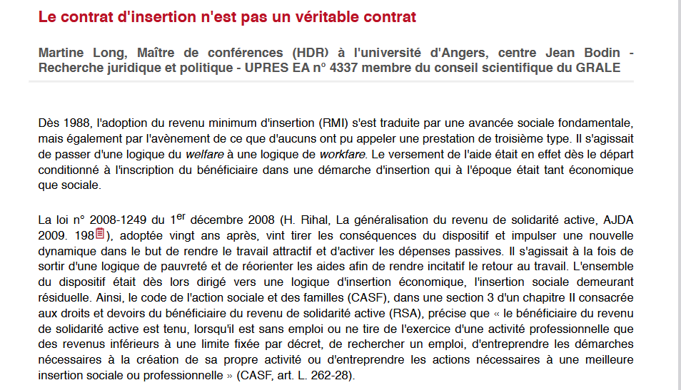 Le contrat d'insertion n'est pas un véritable contrat