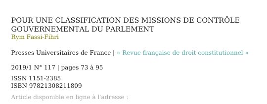 Pour une classification des missions de contrôle gouvernemental du Parlement