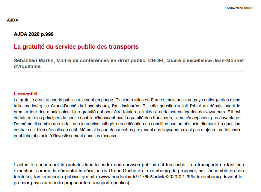 La gratuité du service public des transports