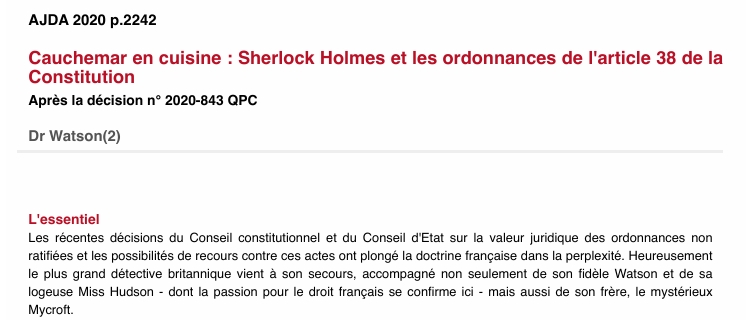Cauchemar en cuisine : Sherlock Holmes et les ordonnances de l'article 38 de la Constitution Après la décision n° 2020-843 QPC