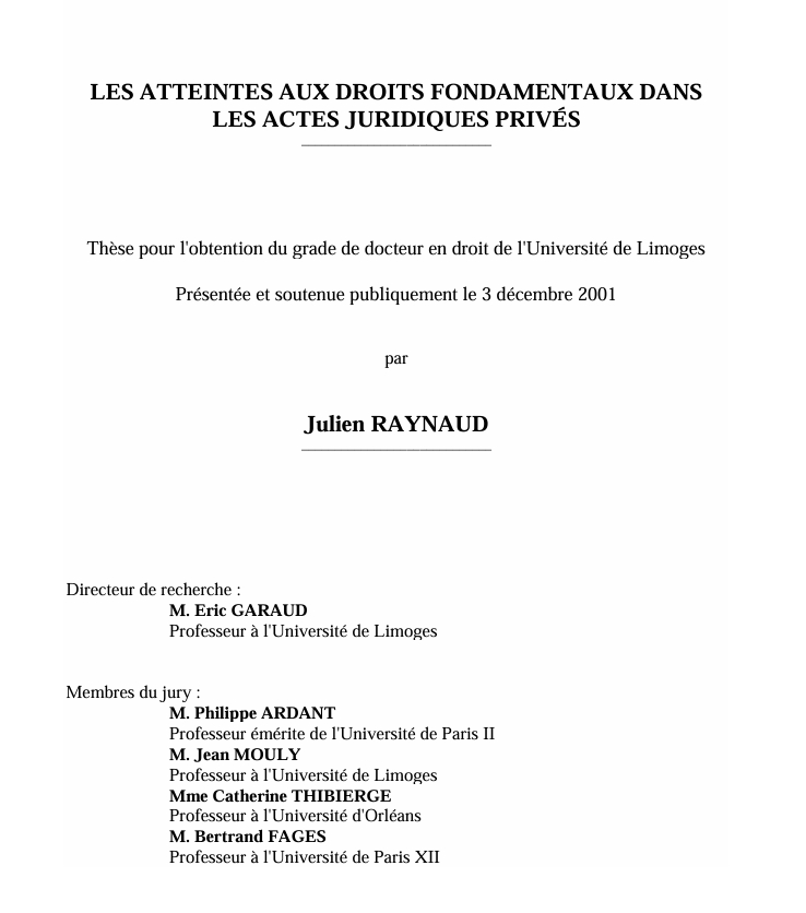 LES ATTEINTES AUX DROITS FONDAMENTAUX DANS LES ACTES JURIDIQUES PRIVÉS