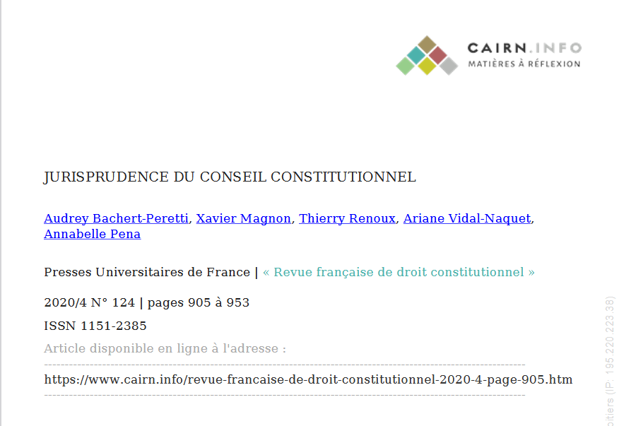 JURISPRUDENCE DU CONSEIL CONSTITUTIONNEL
