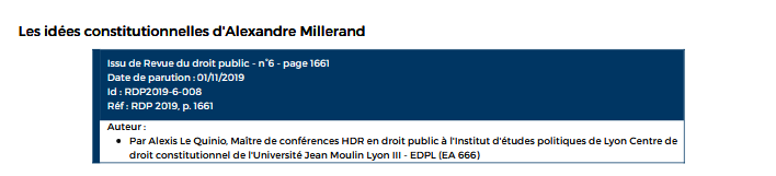 Les idées constitutionnelles d'Alexandre Millerand