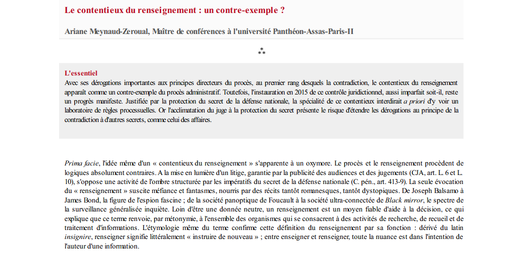 Le contentieux du renseignement : un contre-exemple ?