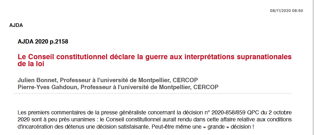 Le Conseil constitutionnel déclare la guerre aux interprétations supranationales de la loi