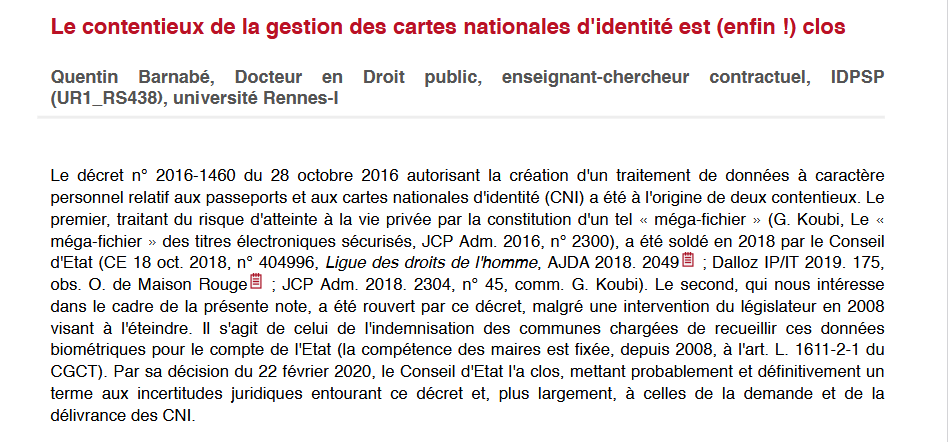 Le contentieux de la gestion des cartes nationales d'identité est (enfin !) clos