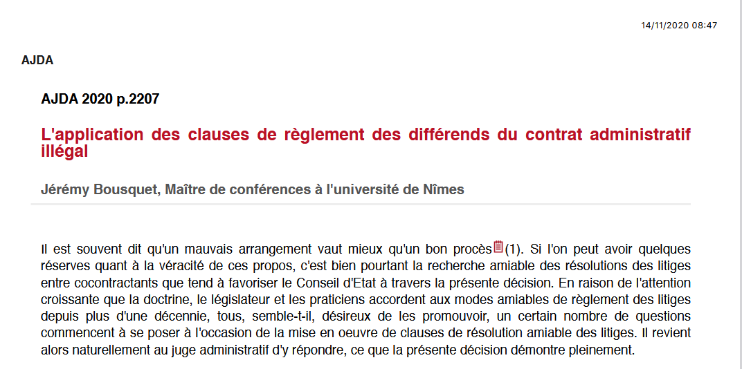 L'application des clauses de règlement des différends du contrat administratif illégal