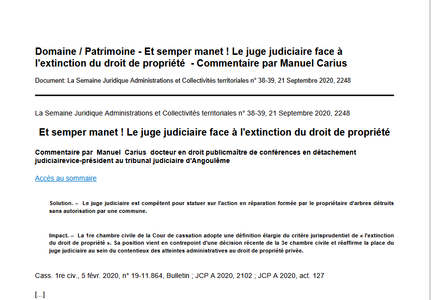 Domaine / Patrimoine - Et semper manet ! Le juge judiciaire face à l'extinction du droit de propriété