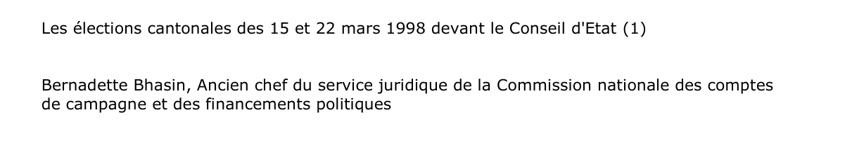 Les élections cantonales des 15 et 22 mars 1998 devant le Conseil d'Etat