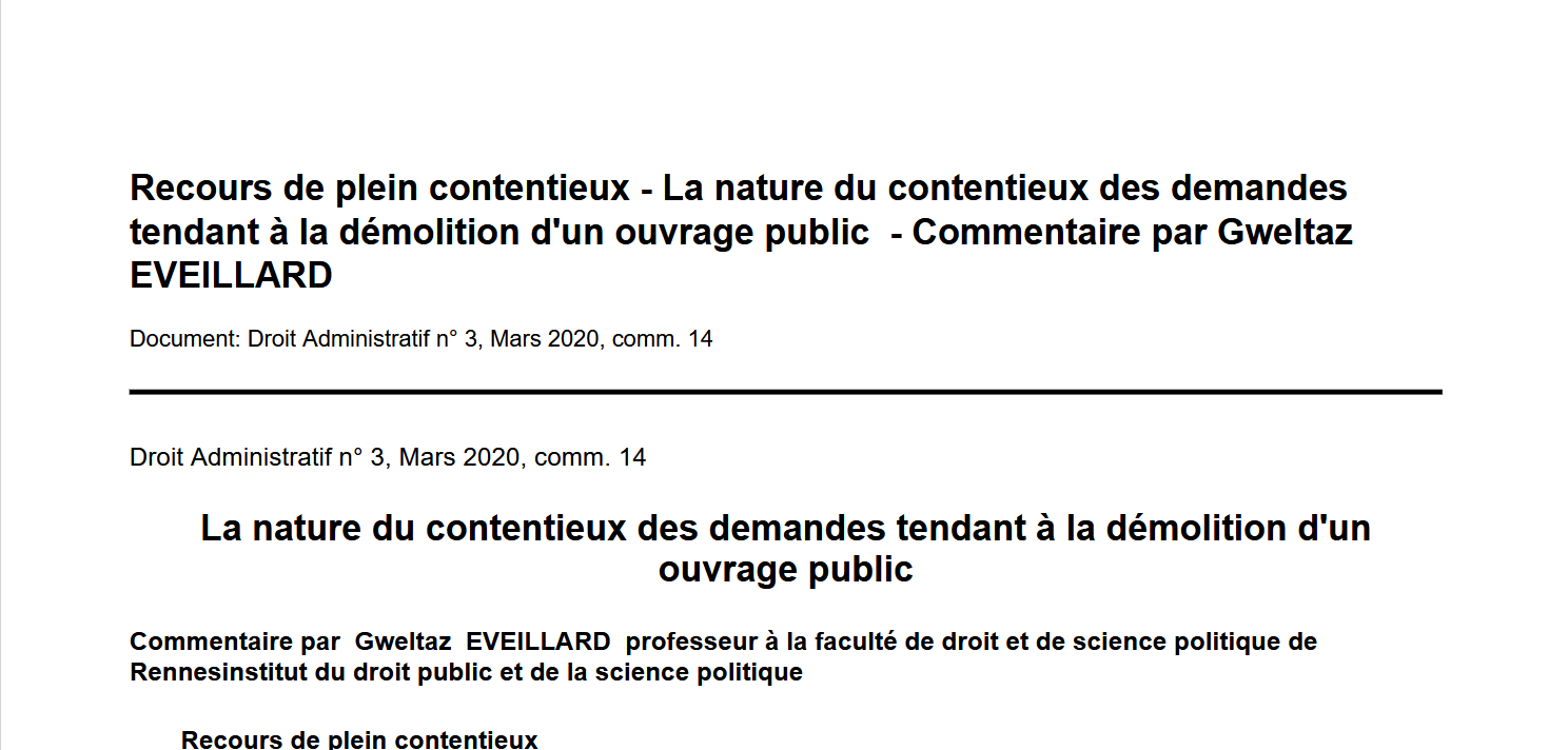 La nature du contentieux des demandes tendant à la démolition d'un ouvrage public