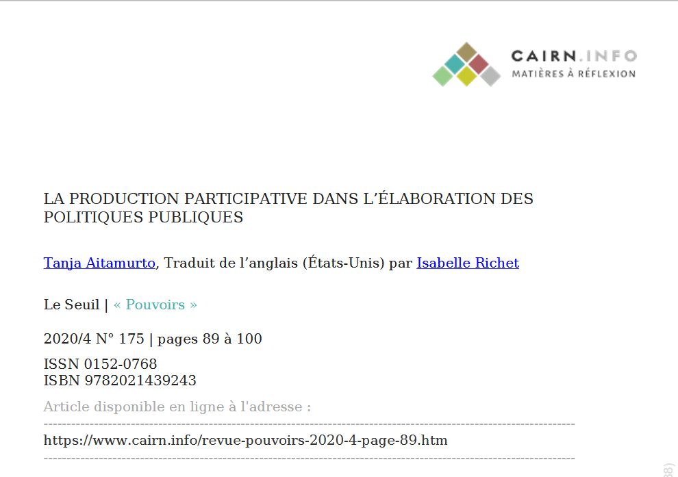 LA PRODUCTION PARTICIPATIVE DANS L’ÉLABORATION DES POLITIQUES PUBLIQUES