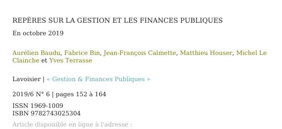 REPÈRES SUR LA GESTION ET LES FINANCES PUBLIQUES En octobre 2019