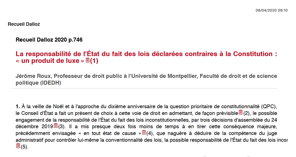 La responsabilité de l'État du fait des lois déclarées contraires à la Constitution : « un produit de luxe » (1)