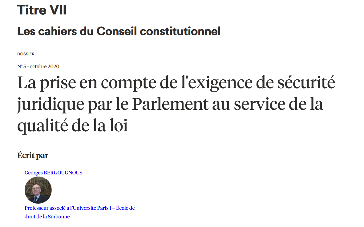La prise en compte de l'exigence de sécurité juridique par le Parlement au service de la qualité de la loi