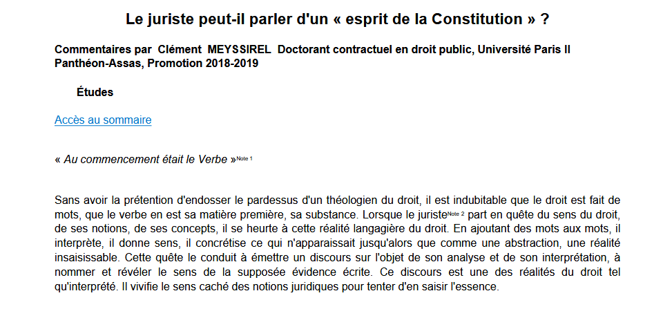 Le juriste peut-il parler d'un « esprit de la Constitution » ?