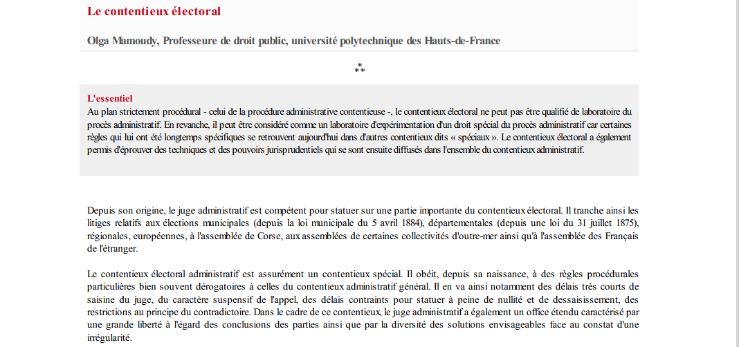 Le contentieux électoral