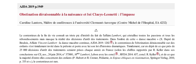Obstination déraisonnable à la naissance et loi Claeys-Leonetti : l'impasse