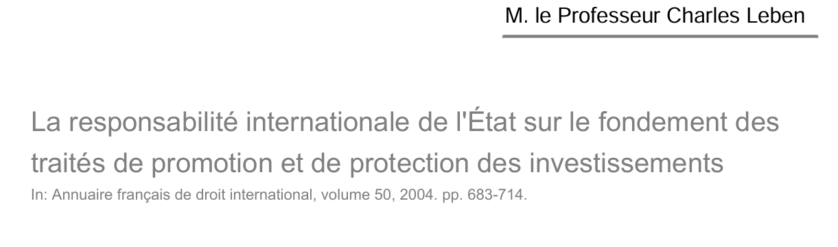 La responsabilité internationale de l'État sur le fondement des traités de promotion et de protection des investissements