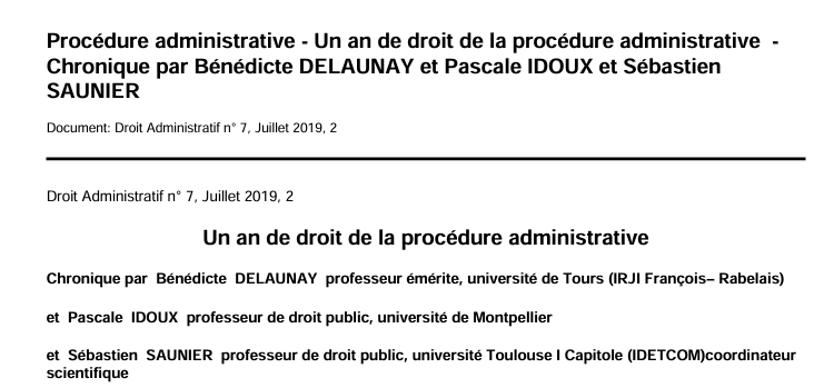 Procédure administrative - Un an de droit de la procédure administrative