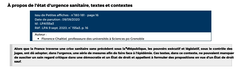 À propos de l'état d'urgence sanitaire, textes et contextes À propos de l'état d'urgence sanitaire, textes et contexte