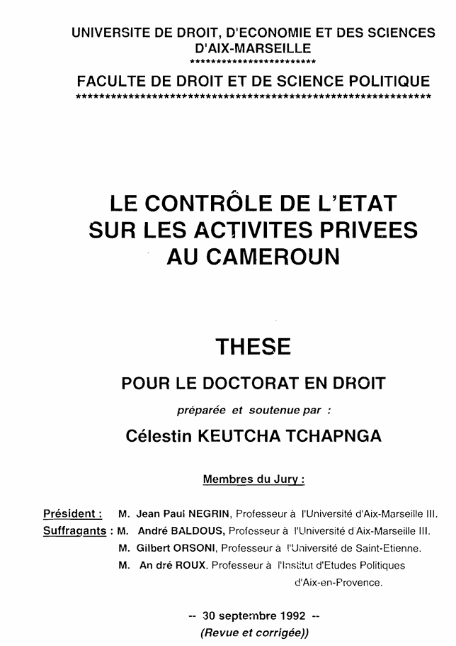 LE CONTROLE DE L'ÉTAT SUR LES ACTIVITÉS PRIVÉES AU CAMEROUN