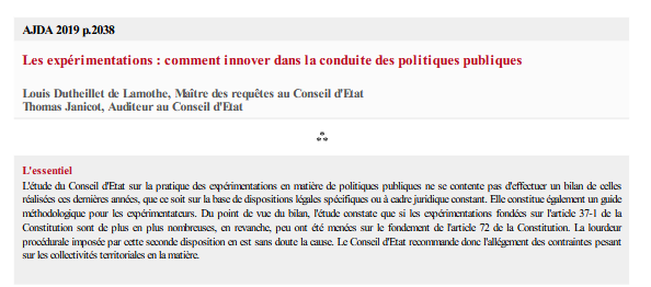Les expérimentations : comment innover dans la conduite des politiques publiques