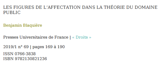 LES FIGURES DE L’AFFECTATION DANS LA THÉORIE DU DOMAINE PUBLIC