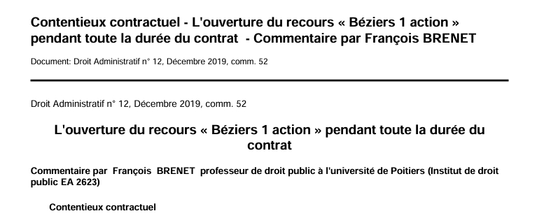 Contentieux contractuel - L'ouverture du recours « Béziers 1 action »  pendant toute la durée du contrat