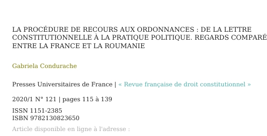 La procédure de recours aux ordonnances : de la lettre constitutionnelle à la pratique politique. Regards comparés entre la France et la Roumanie