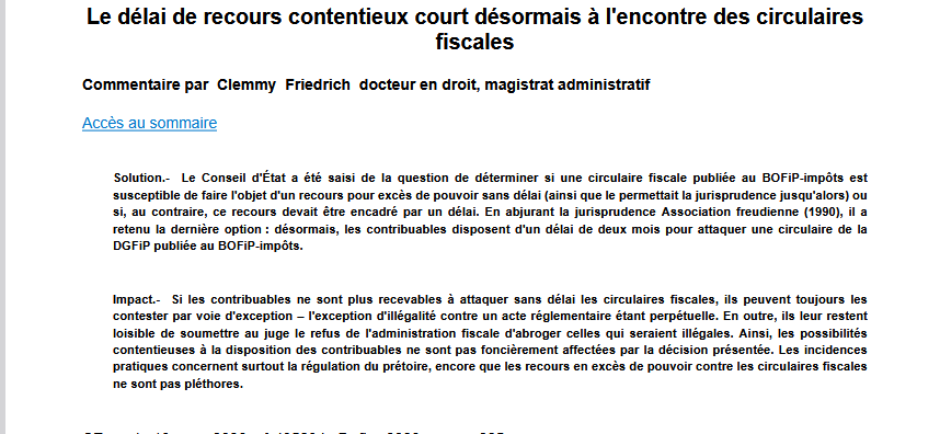 Le délai de recours contentieux court désormais à l'encontre des circulaires fiscales
