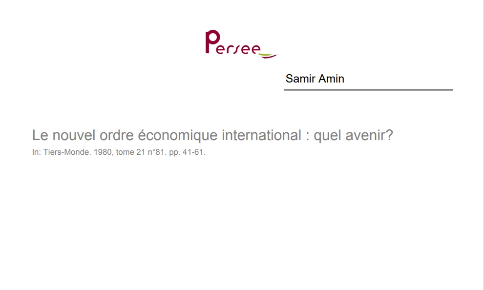 Le nouvel ordre économique international : quel avenir?