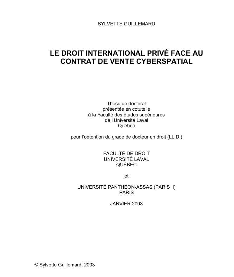 LE DROIT INTERNATIONAL PRIVÉ FACE AU CONTRAT DE VENTE CYBERSPATIAL