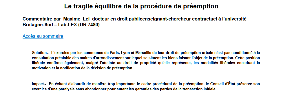 Le fragile équilibre de la procédure de préemption