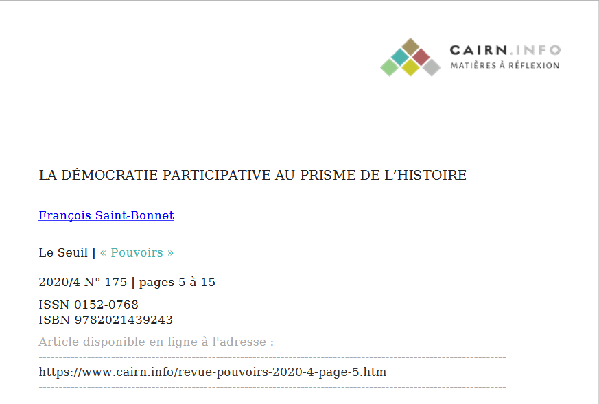 LA DÉMOCRATIE PARTICIPATIVE AU PRISME DE L’HISTOIRE
