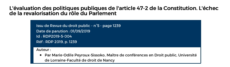 L'évaluation des politiques publiques de l'article 47-2 de la Constitution. L'échec de la revalorisation du rôle du Parlement