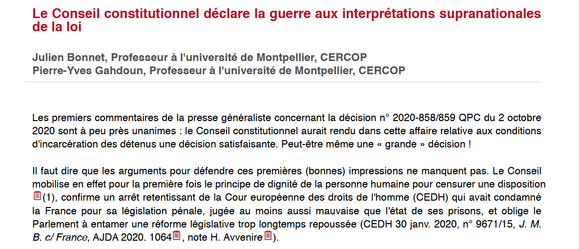 Le Conseil constitutionnel déclare la guerre aux interprétations supranationales de la loi