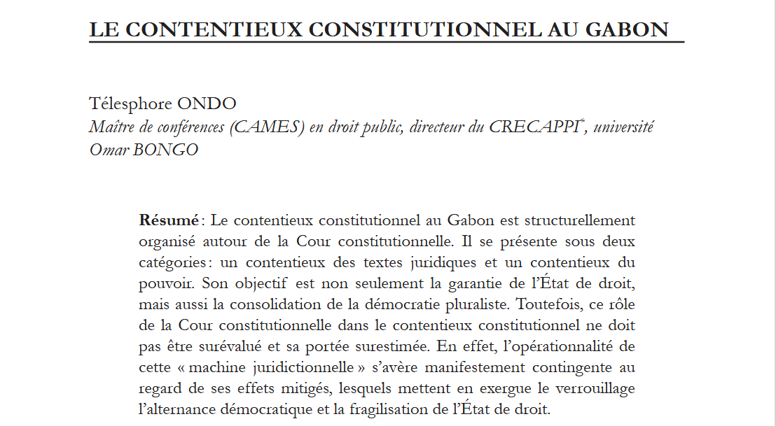 LE CONTENTIEUX CONSTITUTIONNEL AU GABON