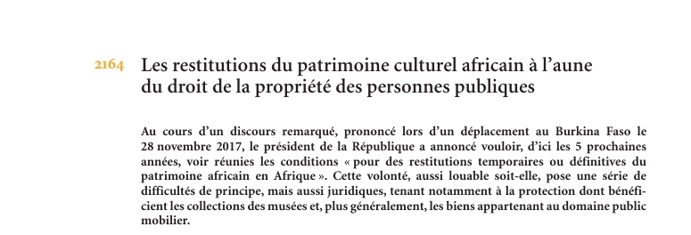 Les restitutions du patrimoine culturel africain à l’aune du droit de la propriété des personnes publiques