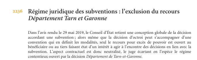Régime juridique des subventions : l’exclusion du recours Département Tarn et Garonne